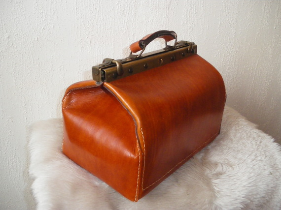 Vintage handgjord läder resväska